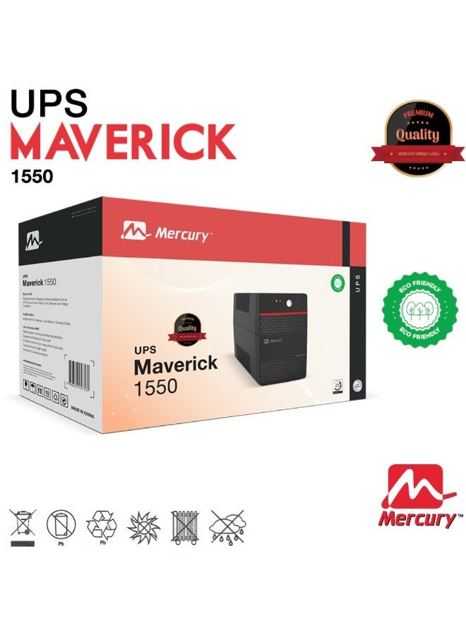 Mercury Maverick 1550VA/930W UPS, Offline, 4 Universal Sockets, 2x 8.2AH Battery - Image 2